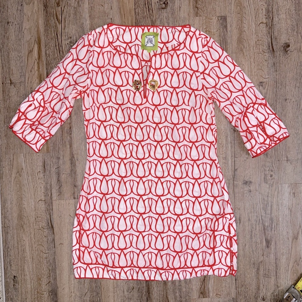 Elizabeth McKay • Red and White Tulip Tunic Mini Dress